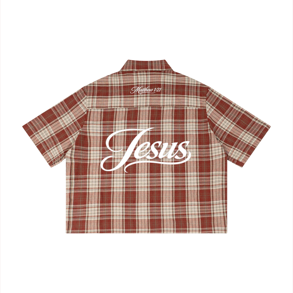 His Name Is Jesus Plaid Boxy Short Sleeve Shirt
